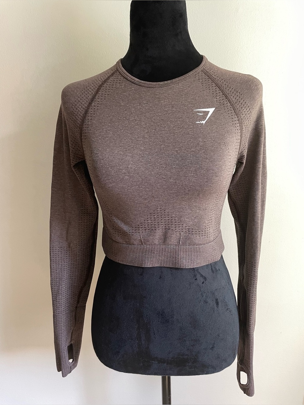 Gymshark Vital Seamless Long Sleeve Crop Top Taupe Brown Size S Thumbholes
